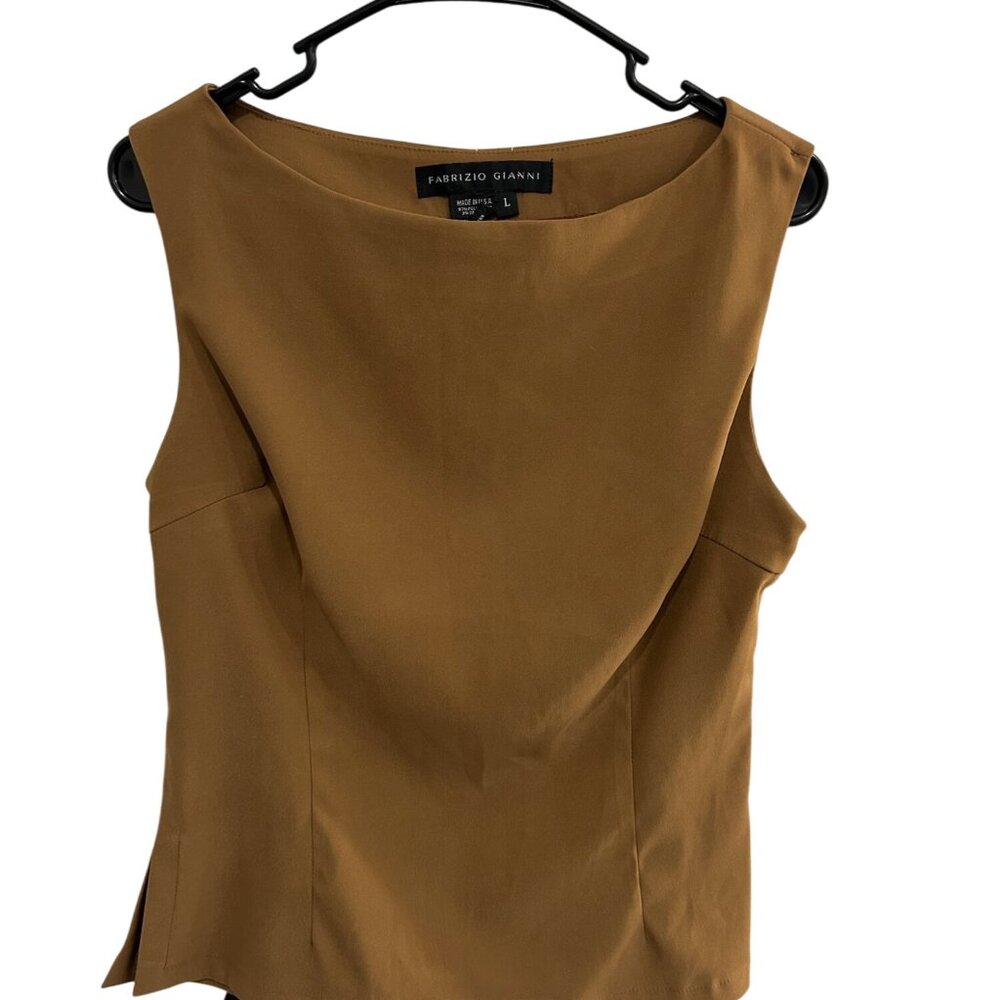 Fabrizio Gianni Brown Polyester Blend Side Slits Sleeveless Top Size L Casual